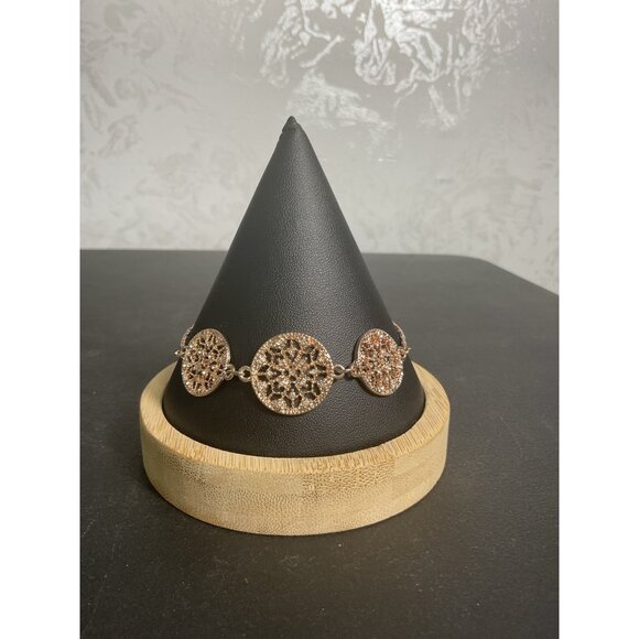 Adjustable Rose Gold Bracelet With Sparkling Circular Discs - Picture 1 of 3